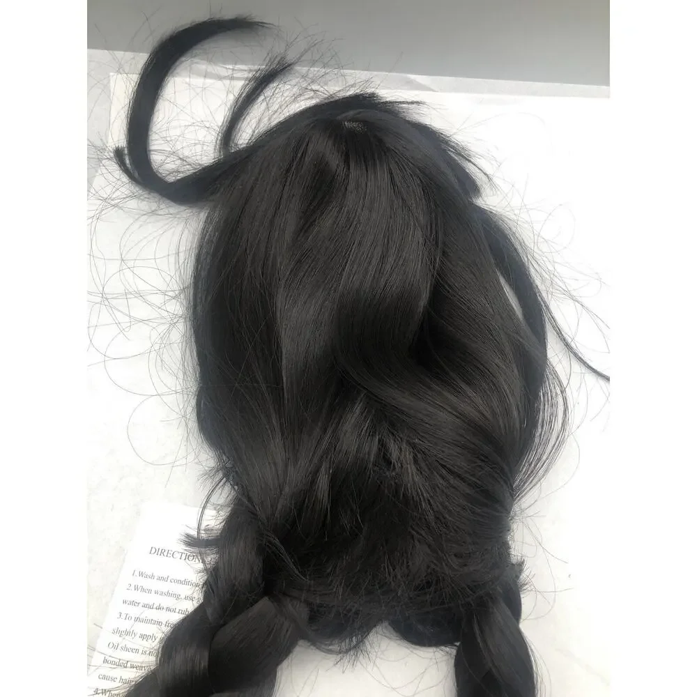 Long Wig with Bangs Hairpiece Synthetic Braided Cosplay Wig Halloween Black READ